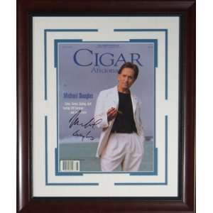 Michael Douglas Signed Cigar Aficionado Framed Display