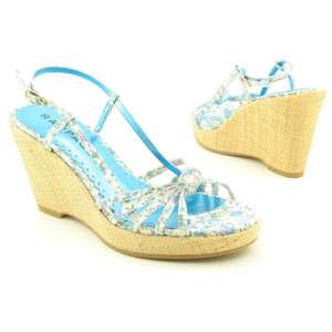 RAMPAGE DITZY LADIES BLUE FABRIC WEDGE HEEL SANDALS CHOICE SIZE 8, 8 