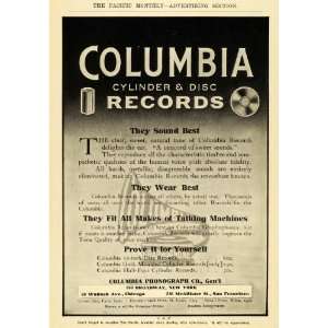  1907 Ad Columbia Phonograph Cylinder Disc Records NY 