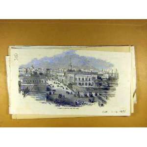  1855 Street Calcutta View India Buildings Old Print