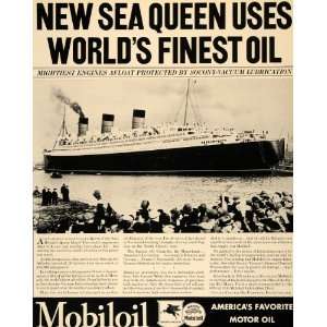  1936 Ad Socony Vacuum Oil Mobil Britain Queen Mary Ship 