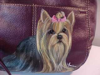   STRAP LEATHER HANDBAG BY ST.JOHN BAY , YORKIE HANDPAINTED BY MONIQUE