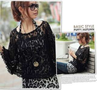 Korean Fashion Womens Batwing See Through Sweet Lace Floral Tops 