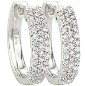 14K White Gold Pave Set Round Diamond Hoop Earrings (0.50 ctw, GH, SI1 