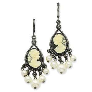 1928 Black plated Cameo/Cultura Glass Pearl Leverback Earrings 1928 