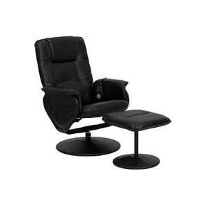  Flash Massaging Black Leather Recliner & Ottoman  Leather 