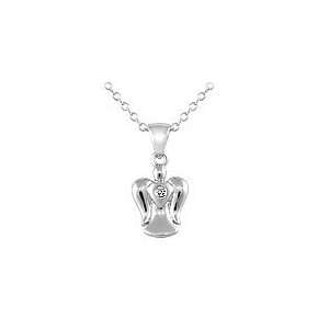  14 16 in Silver Trace Chain Diamond Angel Pendant Necklace 