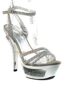 PLEASER Womens Rhinestone Silver Cut Out Platform High Heels Couture 