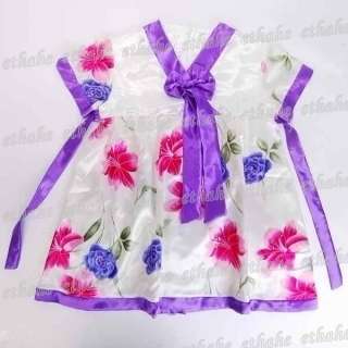 Girls Flower Korean Hanbok Mini Dress Skirt Purple 6C64  