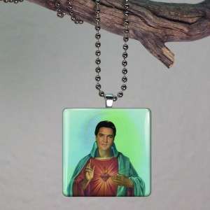   Presley Christ Sacred Heart Glass Tile Art Necklace Pendant G69  