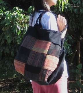 Ladies Large Shoulder Sac Bag Cotton Black Brown Orange  