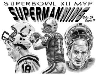PEYTON MANNING LITHOGRAPH POSTER PRT IN COLTS JERSEY SM  
