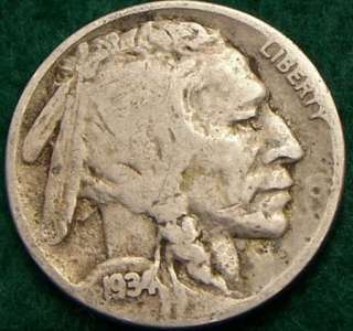 1934 D Buffalo Nickel   Good   G   Double Profile Error   #1087  