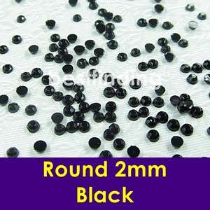Flat Back Gems Round 2mm Nail Art Rhinestones Pick Quantity Black 1175 