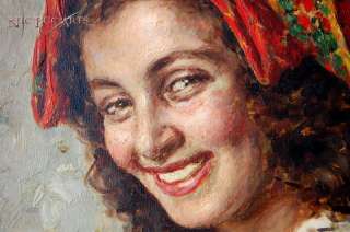   Oil Canvas Painting Lady Portrait Gipsy Signed Luigi Amato rare  