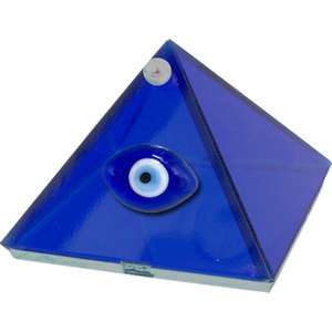 Small Evil Eye Cobalt Blue Glass Pyramid Trinket Box Wicca Pagan 