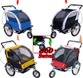 2IN1 DOUBLE KIDS BABY BIKE BICYCLE TRAILER STROLLER JOGGER JOGGING 