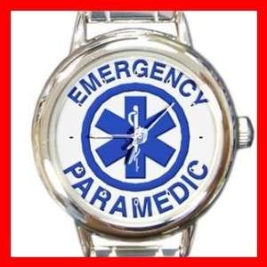 Emergency Paramedic EMT Rescue Round Charm Watch  