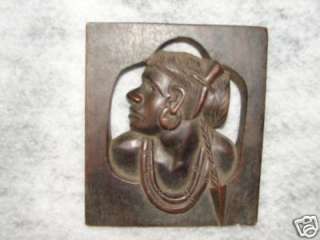 BEAUTIFUL ANTIQUE HAND CARVED WOOD AFRICAN WOMAN SCULPTURE WALL PLAQUE