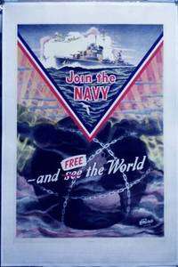 Original 1942 Join the Navy, Free the World poster WWII on linen 42 
