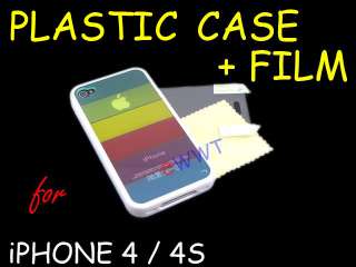 Cover Printed White Rainbow Back Plastic Case +Film for iPhone 4 S 4G 