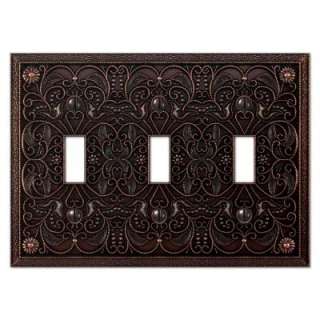 Creative Accents 3 Gang Arabesque Antique Bronze Toggle Wall Plate 