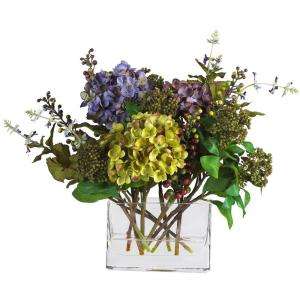 Nearly Natural 12 In. Mixed Hydrangea Silk Flower Arrangement with 