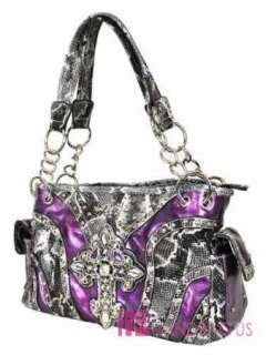   Crystal Gothic CROSS Pocket Tote Bag Handbag Purse SET Purple  