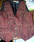   Red/Gold Swirl Patterned Polyester Vest 3 Metal Button Front With Ties