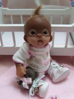 OOAK Baby Orangutan Monkey Sculpted Polymer Clay Art Doll Poseable 