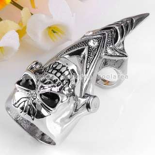 1PC Crystal Sharp Skull Style Double Joint Finger Ring Punk Gothic Men 