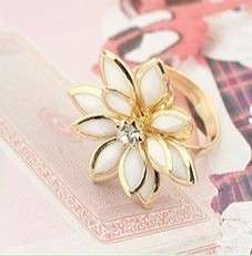 G4488 Fashion Womens Gold&White Camellia Flower Ring Size 7 8  