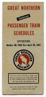 1966 Great Northern Railway PASSENGER TRAIN SCHEDULES  