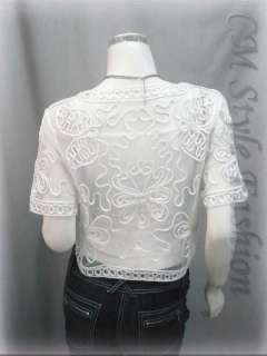 Sequined Embroidery Shrug Glam Bolero Top White M  
