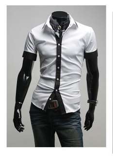 3mu Mens Designer Slim Dress Short Shirt Top Tie Line Black/White S M 