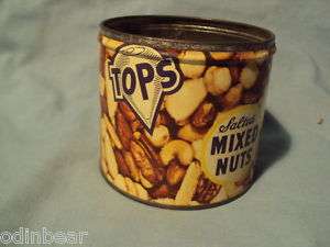 Vintage TOPS Salted MIXED NUTS Tin Can PEANUTS key open  