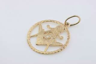 New 10K Solid Gold Masonic Square and Compass Pendant  