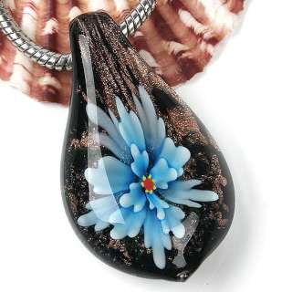 Lampwork Glass Light Blue Flower Focal Pendant Bead 1P  