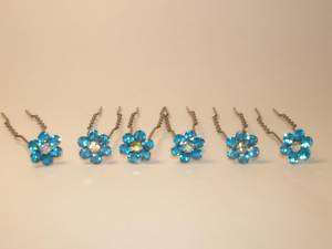 WEDDING PARTY PROM TURQUOISE CRYSTAL HAIR PIN STICK  