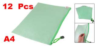 12 Pcs Green Plastic Zipper Pen File Document Bags Folders  