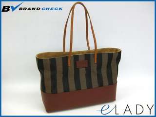 Auth FENDI TOTE BAG PECAN CANVAS/LEATHER BROWN 8BH185(BF031528)  