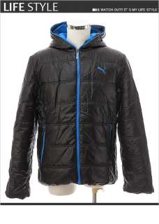   PUMA Mens JZ Light Padded Hooded Jacket Black w/ Blue Zipper Asia Size