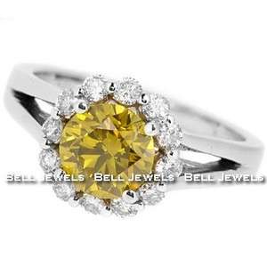 VS2 1.82ct ROUND FANCY CANARY YELLOW DIAMOND HALO ENGAGEMENT RING 14K 