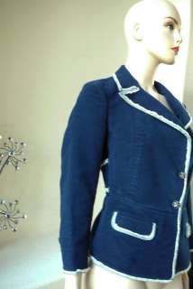 AUTHENTIC EXQUISITE CHANEL TWEED JACKET WITH CC LOGO BUTTONS NAVY WITH 