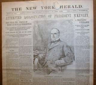 1901 headline newspaper ASSASSIN SHOOTS PRESIDENT WM McKINLEY BUFFALO 