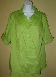 St. Johns Bay Plus Womens 3/4 Sleeve Poplin Shirt Top NEW Assorted 