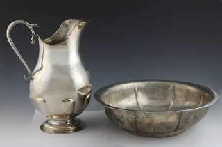 1750 1850 HAND MADE MEXICAN SILVER WATER PITCHER & BOWL  