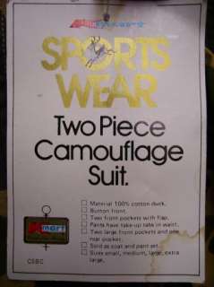 Vtg 70sCamo/Camouflage 2 PC Duck Hunting Suit Jacket/Pants Kmart XL 