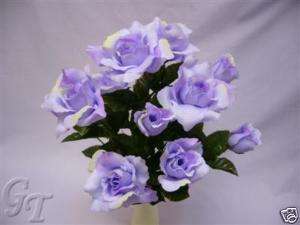 Artificial Silk Flower 12 Heads Lilac Rose w/ Bud Bush  