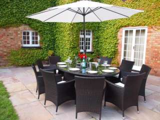 Oval All Weather Rattan Garden Furniture Patio Table and 10 Chairs 